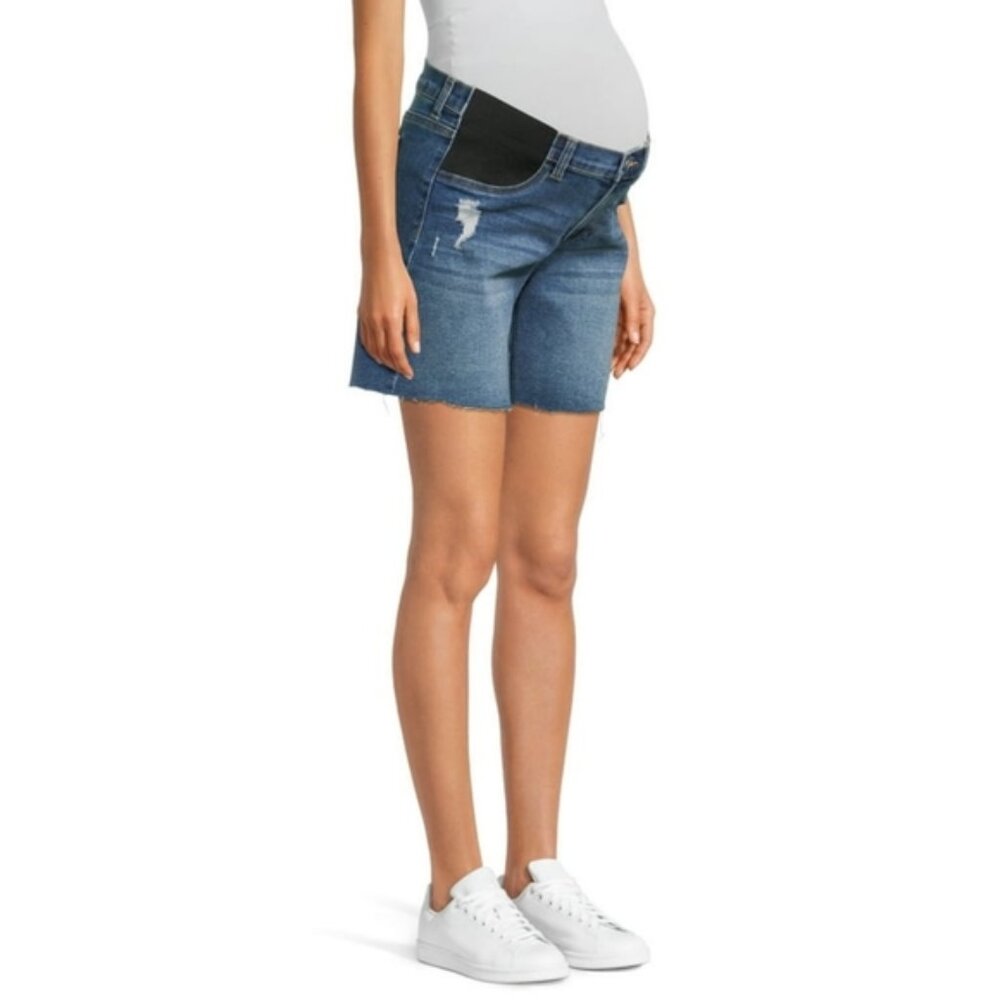 TIME AND TRU MATERNITY High Waisted Jean Shorts S 4 6 Ripped Bermuda Stretch - Picture 9 of 10